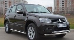 12 299 р. Защита порогов из круглой трубы диаметром 63 мм (5 дв.) Russtal Suzuki Grand Vitara JT 5 дверей 2-ой рестайлинг (2012-2016) (Защита порогов с со скосами на торцах (вариант 1))  с доставкой в г. Белгород. Увеличить фотографию 4