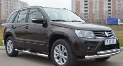 14 449 р. Защита порогов с пластиковыми вставками для ног из круглой трубы диаметром 76 мм (5 дв.) Russtal Suzuki Grand Vitara JT 5 дверей 2-ой рестайлинг (2012-2016) (Защита порогов с со скосами на торцах (вариант 1))  с доставкой в г. Белгород. Увеличить фотографию 9