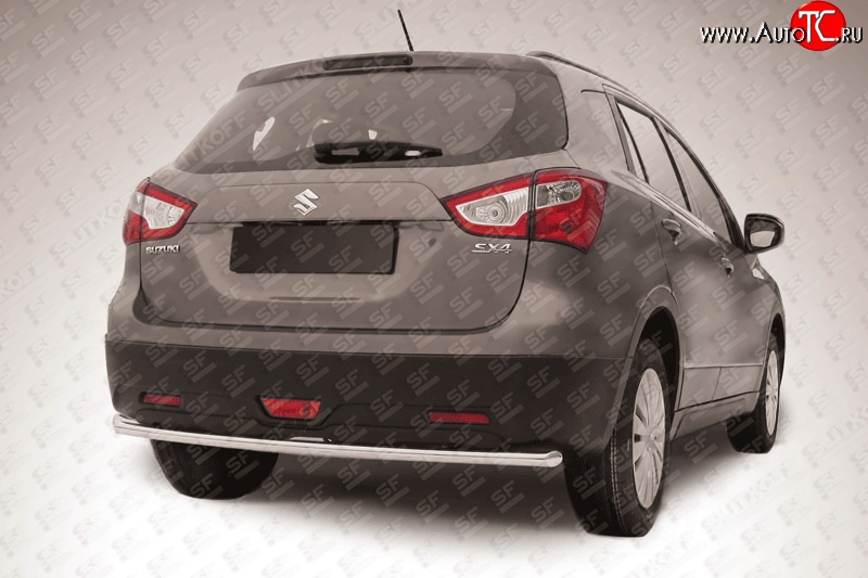 7 949 р. Одинарная защита заднего бампера из трубы диаметром 42 мм Slitkoff  Suzuki SX4  JYB, JYA (2013-2016) хэтчбэк дорестайлинг (Цвет: нержавеющая полированная сталь)  с доставкой в г. Белгород