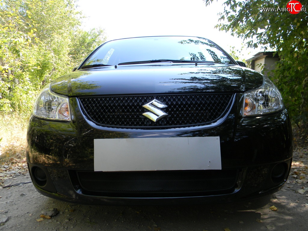 1 469 р. Сетка на бампер Russtal (черная) Suzuki SX4 GYA,GYB  рестайлинг, хэтчбэк (2010-2016)  с доставкой в г. Белгород