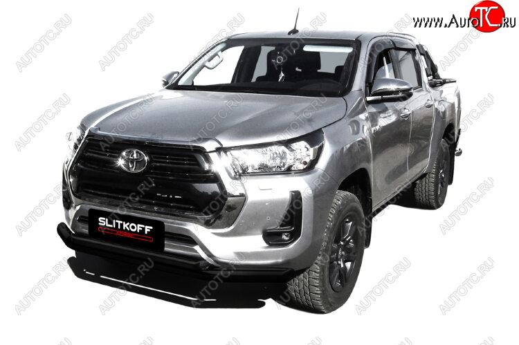 15 899 р. Защита переднего бампера Slitkoff (Ø 76+Ø 57 мм, двойная). Toyota Hilux AN120 1-ый рестайлинг (2017-2020) (Сталь с полимерным покрытием. Цвет: черный)  с доставкой в г. Белгород