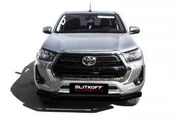 15 899 р. Защита переднего бампера Slitkoff (Ø 76+Ø 57 мм, двойная). Toyota Hilux AN120 1-ый рестайлинг (2017-2020) (Сталь с полимерным покрытием. Цвет: черный)  с доставкой в г. Белгород. Увеличить фотографию 2