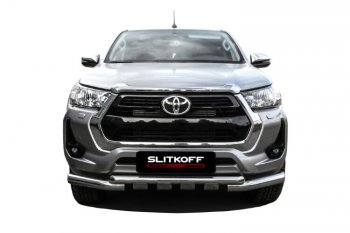 24 649 р. Защита переднего бампера Slitkoff (Ø 76+Ø 57, двойная с профильной ЗК). Toyota Hilux AN120 1-ый рестайлинг (2017-2020)  с доставкой в г. Белгород. Увеличить фотографию 3