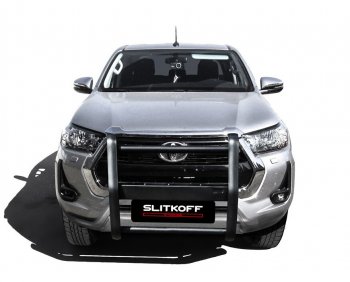 15 999 р. Кронштейн для противотуманных фар Slitkoff (BRUTAL) Toyota Hilux AN120 1-ый рестайлинг (2017-2020) (Сталь с полимерным покрытием. Цвет: черный)  с доставкой в г. Белгород. Увеличить фотографию 2