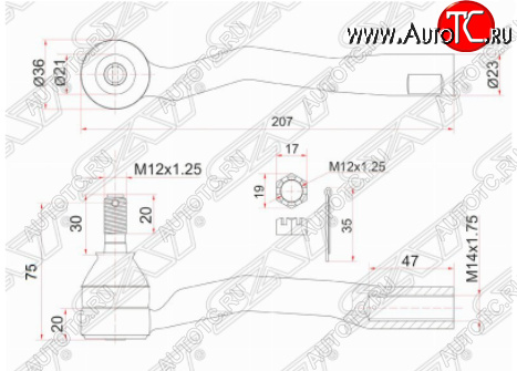 859 р. Правый наконечник рулевой тяги SAT Toyota Avensis T220 седан рестайлинг (2000-2003)  с доставкой в г. Белгород