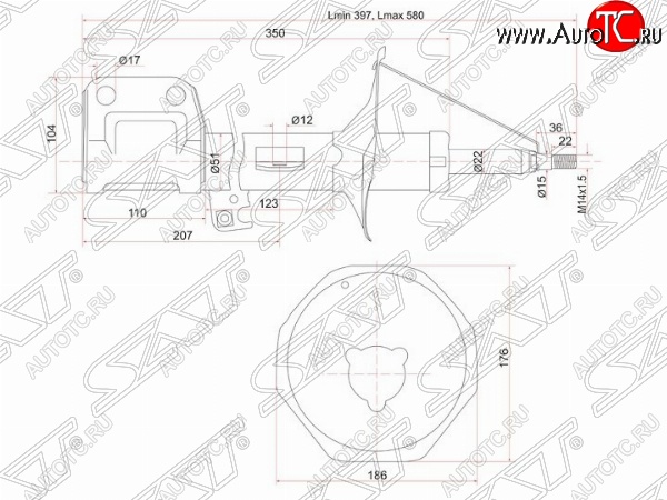 3 599 р. Левый амортизатор передний SAT Toyota Avensis T250 седан дорестайлинг (2003-2006)  с доставкой в г. Белгород