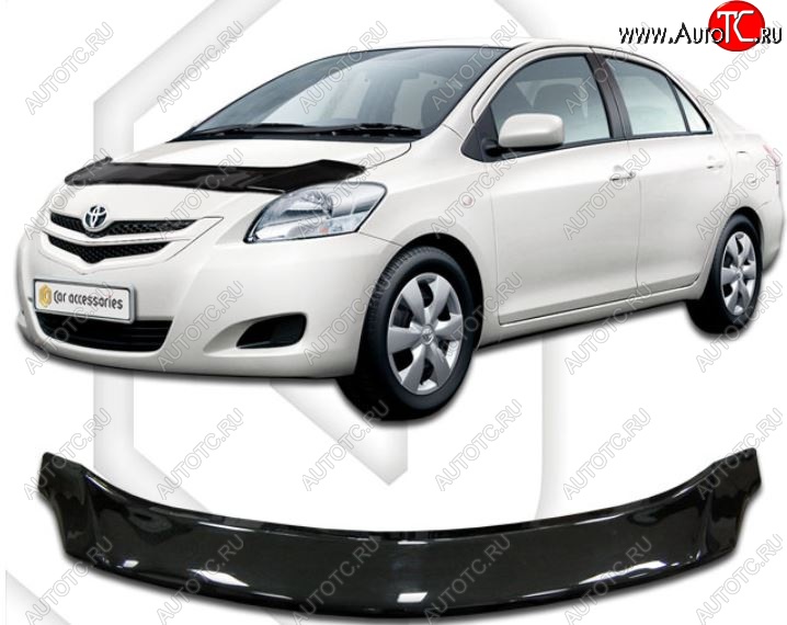 2 299 р. Дефлектор капота (NCP96, KSP92, SCP92) CA-Plastiс Toyota Belta/Yaris XP90 седан (2005-2012) (Classic черный, Без надписи)  с доставкой в г. Белгород
