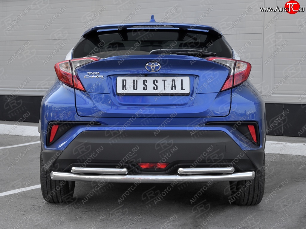 16 899 р. Защита заднего бампера d63/d42 SLITKOFF (дуги) Toyota C-HR NGX10, ZGX10 дорестайлинг (2016-2019)  с доставкой в г. Белгород