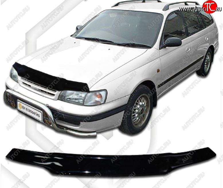 2 079 р. Дефлектор капота CA-Plastiс Toyota Caldina T190 дорестайлинг универсал (1992-1995) (Classic черный, Без надписи)  с доставкой в г. Белгород