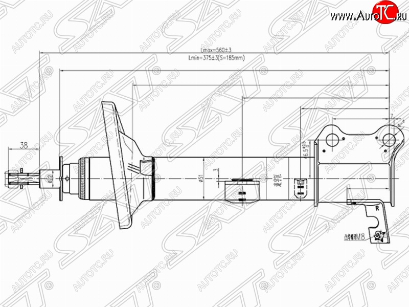 3 299 р. Правый амортизатор задний SAT Toyota Caldina T190 дорестайлинг универсал (1992-1995)  с доставкой в г. Белгород