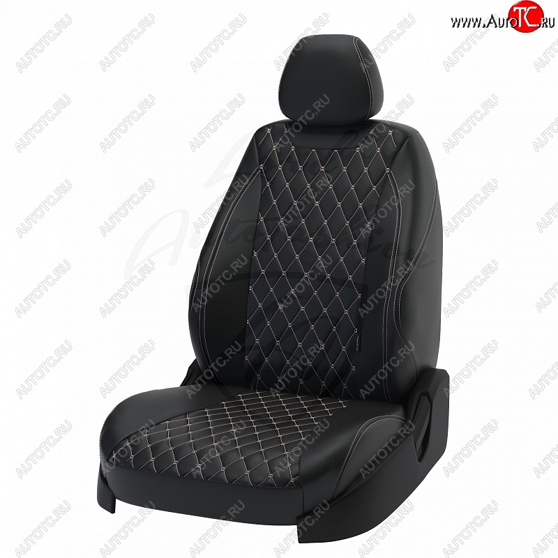 19 999 р. Чехлы для сидений Lord Autofashion Байрон (экокожа) Toyota Camry XV40 дорестайлинг (2006-2008) (Чёрный, вставка чёрная, строчка бежевая)  с доставкой в г. Белгород