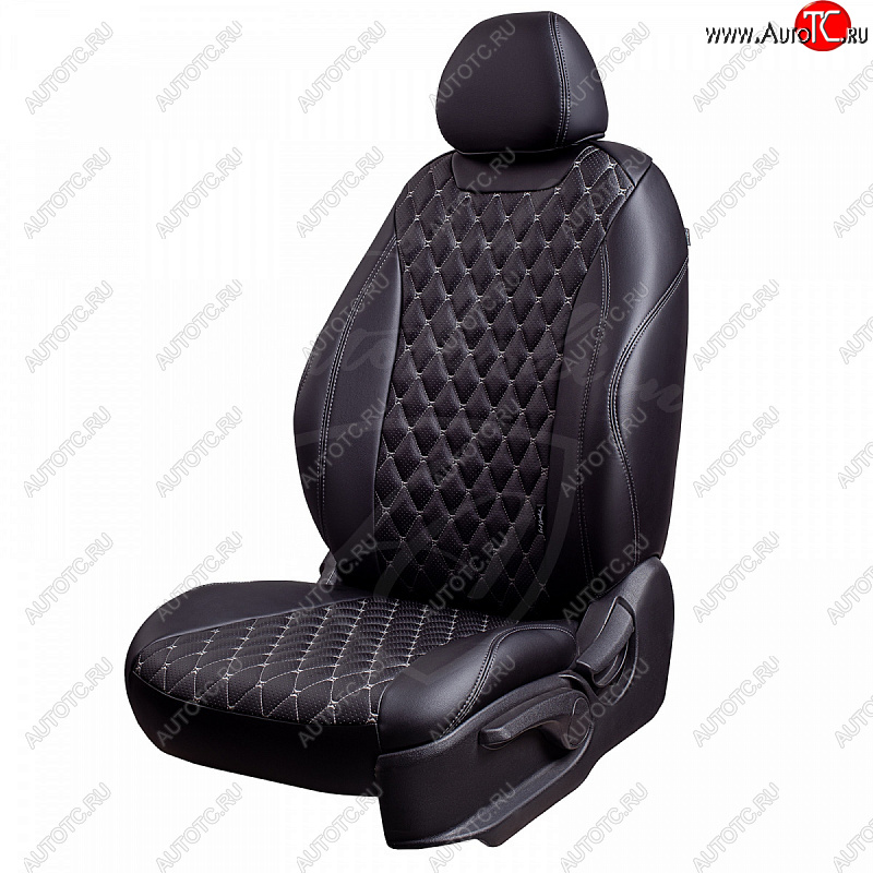 13 949 р. Чехлы для сидений Lord Autofashion Байрон (экокожа, раздельная спинка, подлокотник, отдельные бока, 3 Г-образных подголовника) Toyota Camry XV40 дорестайлинг (2006-2008) (Черный, вставка черная, строчка серая)  с доставкой в г. Белгород