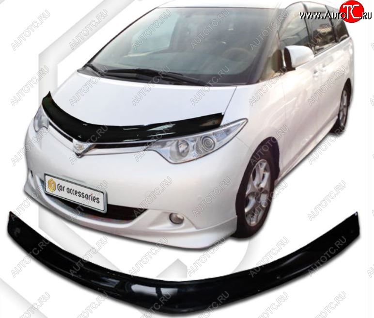 2 199 р. Дефлектор капота CA-Plastic Toyota Estima AHR20,XR50 2-ой рестайлинг (2012-2016) (Classic черный, Без надписи)  с доставкой в г. Белгород