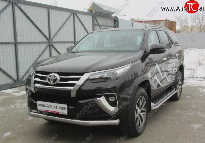 18 999 р. Одинарная защита переднего бампера диаметром 76 мм Slitkoff Toyota Fortuner AN160 дорестайлинг (2015-2020) (Цвет: нержавеющая полированная сталь)  с доставкой в г. Белгород