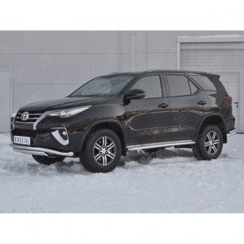 19 899 р. Защита переднего бампера (2 трубы Ø63 и 75х42 мм, нержавейка) Russtal Toyota Fortuner AN160 дорестайлинг (2015-2020)  с доставкой в г. Белгород. Увеличить фотографию 2