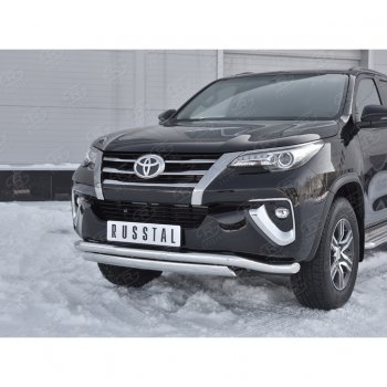19 899 р. Защита переднего бампера (2 трубы Ø63 и 75х42 мм, нержавейка) Russtal Toyota Fortuner AN160 дорестайлинг (2015-2020)  с доставкой в г. Белгород. Увеличить фотографию 3