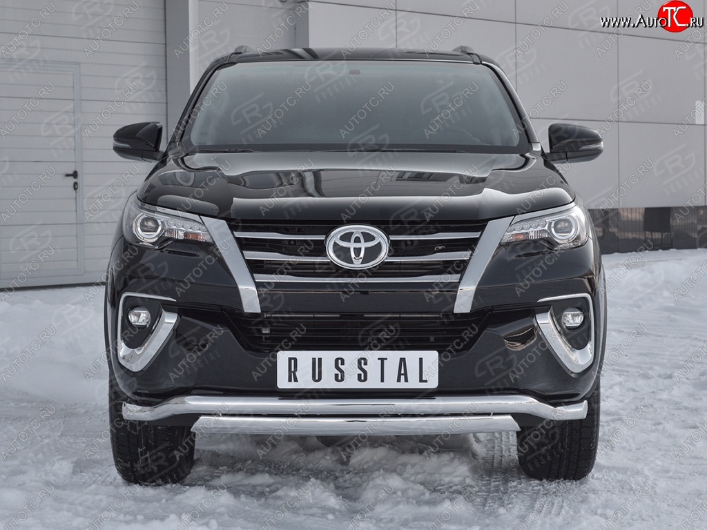 19 899 р. Защита переднего бампера (2 трубы Ø63 и 75х42 мм, нержавейка) Russtal Toyota Fortuner AN160 дорестайлинг (2015-2020)  с доставкой в г. Белгород