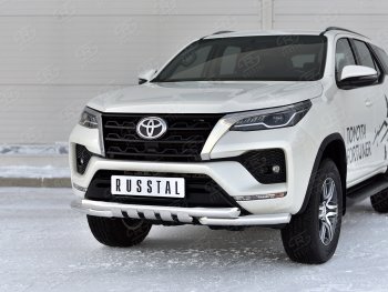 28 999 р. Защита переднего бампера (Ø63 мм с клыками, нержавейка) SLITKOFF Toyota Fortuner AN160 рестайлинг (2020-2025)  с доставкой в г. Белгород. Увеличить фотографию 2