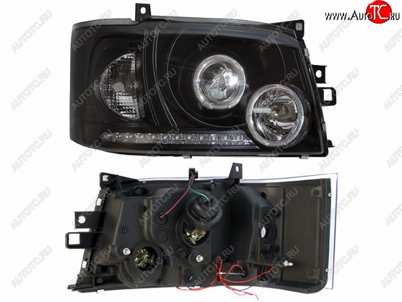 28 649 р. Правая фара передняя SAT (черная, диод, линза) Toyota Hiace H200 минивэн (Япония) дорестайлинг  (2004-2007)  с доставкой в г. Белгород