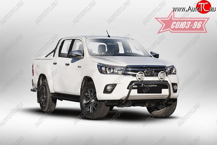 13 589 р. Защита переднего бампера под ПТФ Souz-96 (d42) Toyota Hilux AN120 дорестайлинг (2016-2020)  с доставкой в г. Белгород