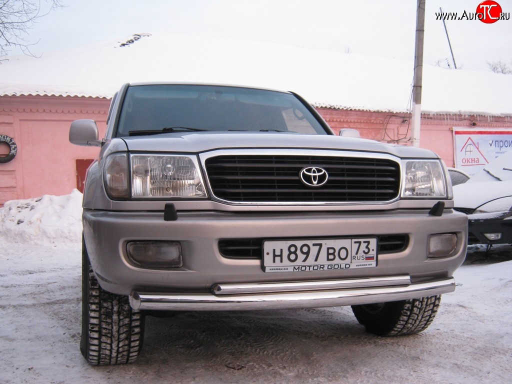 20 699 р. Защита переднего бампера (2 трубыØ76 и 42 мм, нержавейка) SLITKOFF Toyota Land Cruiser 10 100 дорестайлинг (1998-2002)  с доставкой в г. Белгород