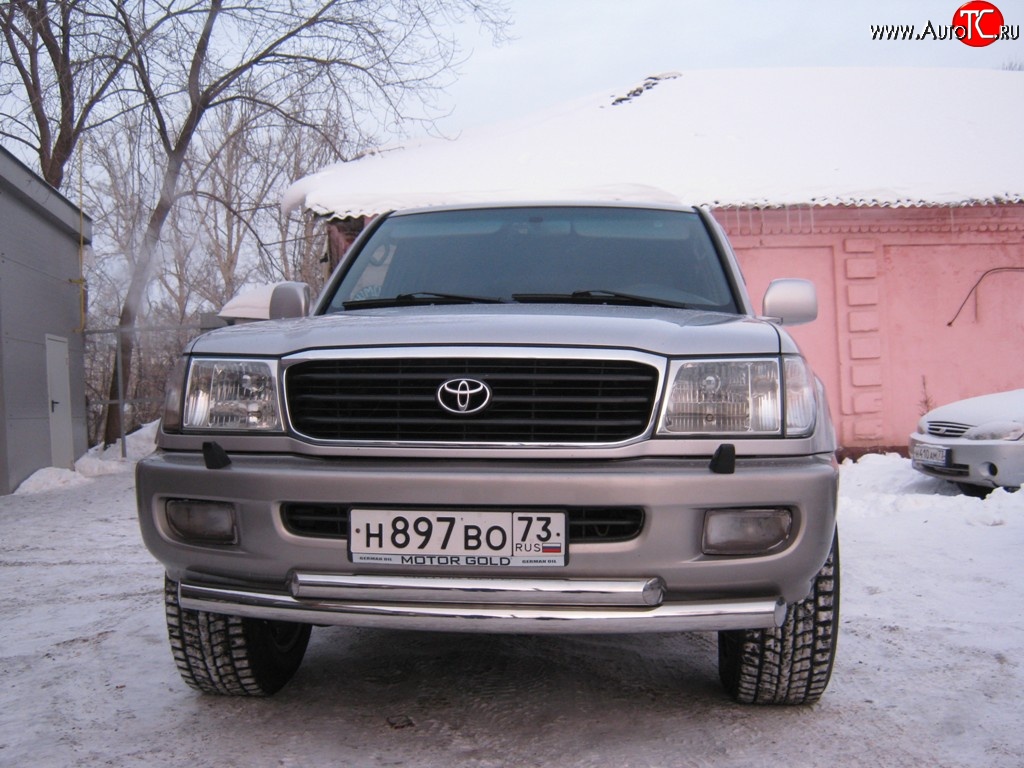 24 649 р. Защита переднего бампера (2 трубыØ76 и 63 мм, нержавейка) SLITKOFF Toyota Land Cruiser 10 100 дорестайлинг (1998-2002)  с доставкой в г. Белгород