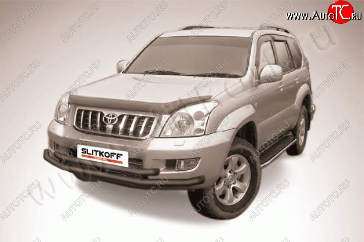 10 649 р. Защита переднего бампер Slitkoff Toyota Land Cruiser Prado J120 (2002-2009) (Цвет: серебристый)  с доставкой в г. Белгород