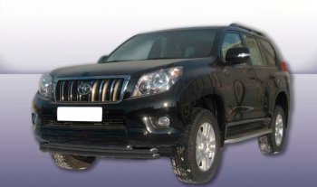 Защита переднего бампера Slitkoff (Ø 57+Ø 57+Ø 42, тройная). Toyota Land Cruiser Prado  J150 (2009-2013) дорестайлинг (Сталь с полимерным покрытием. Цвет: черный)