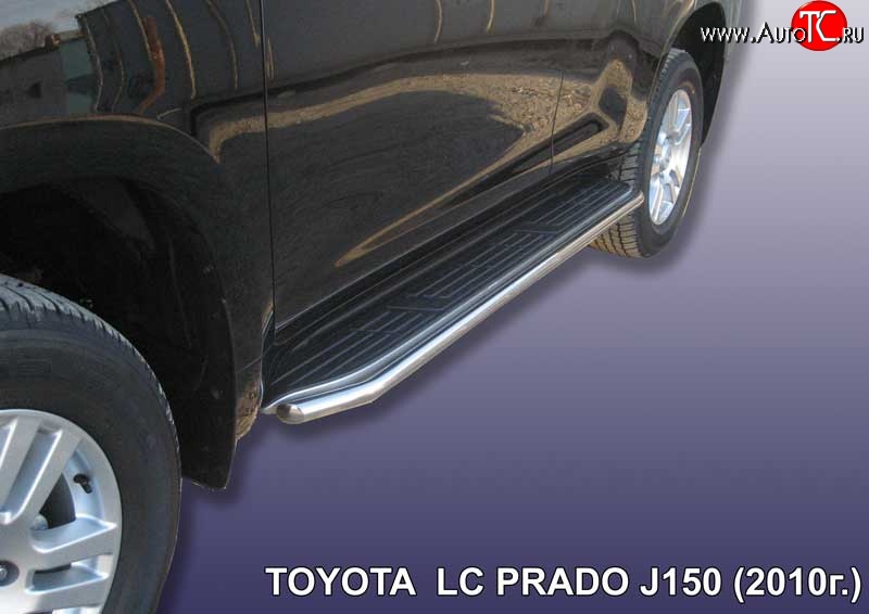 13 399 р. Защита штатных порогов из круглой трубы диаметром 42 мм Slitkoff Toyota Land Cruiser Prado J150 дорестайлинг (2009-2013) (Цвет: нержавеющая полированная сталь)  с доставкой в г. Белгород