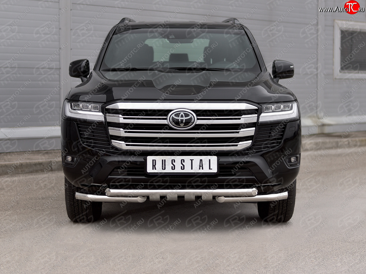 35 999 р. Защита переднего бампера (Ø63 мм с клыками, нержавейка) SLITKOFF Toyota Land Cruiser J300 дорестайлинг (2021-2025)  с доставкой в г. Белгород