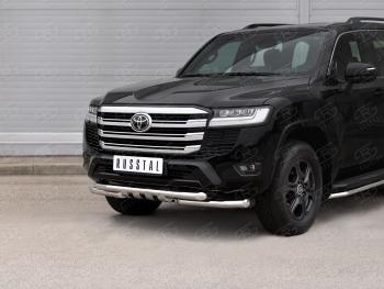 35 999 р. Защита переднего бампера (Ø63 мм с клыками, нержавейка) SLITKOFF Toyota Land Cruiser J300 дорестайлинг (2021-2025)  с доставкой в г. Белгород. Увеличить фотографию 2