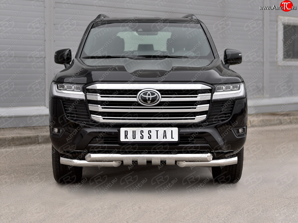 38 949 р. Защита переднего бампера (Ø76 мм с клыками, нержавейка) SLITKOFF Toyota Land Cruiser J300 дорестайлинг (2021-2025) (полированная нержавейка)  с доставкой в г. Белгород