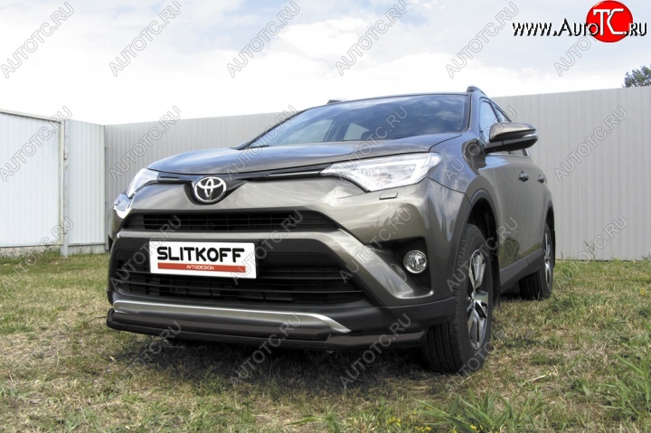 9 599 р. Защита переднего бампер Slitkoff Toyota RAV4 XA40 5 дв. рестайлинг (2015-2019) (Цвет: серебристый)  с доставкой в г. Белгород