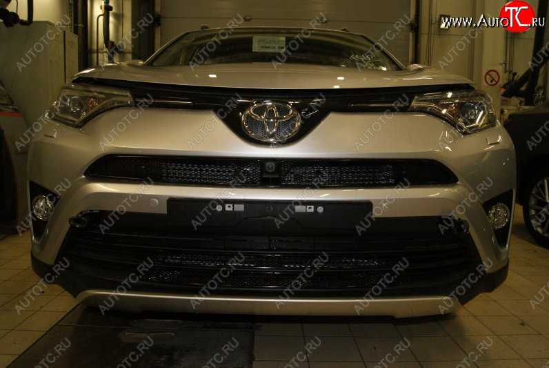 1 199 р. Сетка на бампер внешняя Arbori для автомобилей с камерой Toyota RAV4 XA40 5 дв. рестайлинг (2015-2019) (Черная 15 мм)  с доставкой в г. Белгород