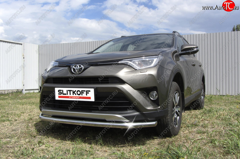 10 749 р. Защита переднего бампера Slitkoff (Ø57 мм) Toyota RAV4 XA40 5 дв. рестайлинг (2015-2019) (Нержавейка полированная)  с доставкой в г. Белгород