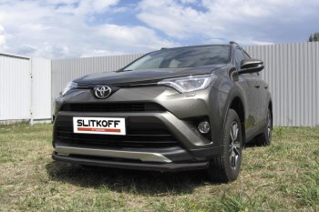 10 749 р. Защита переднего бампера Slitkoff (Ø57 мм) Toyota RAV4 XA40 5 дв. рестайлинг (2015-2019) (Нержавейка полированная)  с доставкой в г. Белгород. Увеличить фотографию 2