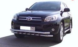 Двойная защита переднего бампера d63.5 мм с пластинами Металл Дизайн Toyota RAV4 XA305 5 дв. дорестайлинг (2005-2009) (полированная нержавейка)