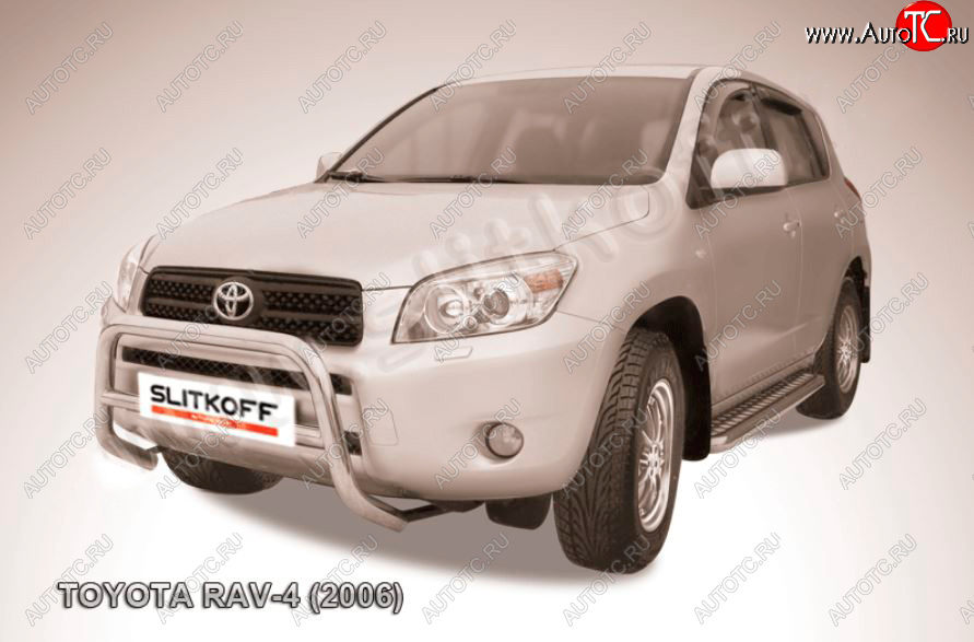21 999 р. Защита переднего бампера Slitkoff (Ø57 мм, низкая) Toyota RAV4 XA305 5 дв. дорестайлинг (2005-2009) (Нержавейка полированная)  с доставкой в г. Белгород