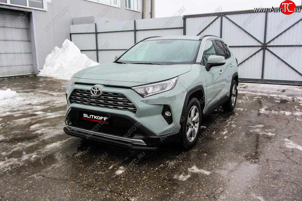 9 599 р. Защита переднего бампера Slitkoff (Ø57 и 42 мм) Toyota RAV4 XA50 5 дв. дорестайлинг (2018-2025) (Сталь с полимерным покрытием в цвет: черный)  с доставкой в г. Белгород