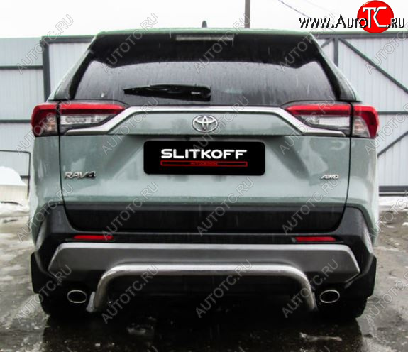 10 749 р. Защита заднего бампера D57 cкоба Slitkoff Toyota RAV4 XA50 5 дв. дорестайлинг (2018-2025) (Нержавейка полированная)  с доставкой в г. Белгород