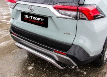 10 749 р. Защита заднего бампера D57 cкоба Slitkoff Toyota RAV4 XA50 5 дв. дорестайлинг (2018-2025) (Нержавейка полированная)  с доставкой в г. Белгород. Увеличить фотографию 2