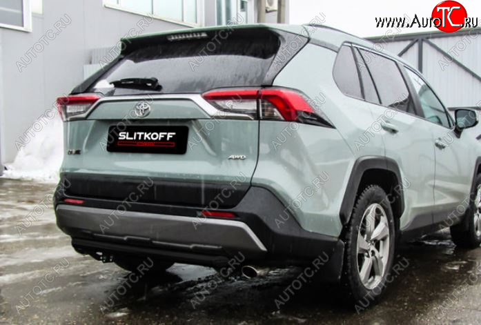 6 399 р. Защита заднего бампера Slitkoff (Ø57 мм) Toyota RAV4 XA50 5 дв. дорестайлинг (2018-2025) (Сталь с полимерным покрытием в цвет: черный)  с доставкой в г. Белгород