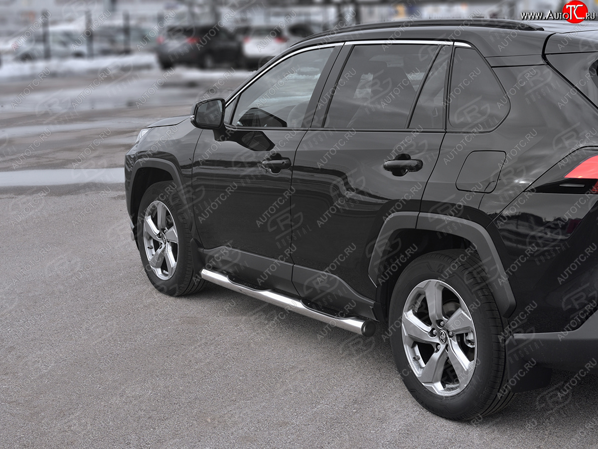 22 549 р. Защита порогов на SLITKOFF труба d76 с накладкой Toyota RAV4 XA50 5 дв. дорестайлинг (2018-2025) (защита порогов с заглушками на торцах)  с доставкой в г. Белгород