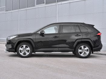 22 549 р. Защита порогов на SLITKOFF труба d76 с накладкой Toyota RAV4 XA50 5 дв. дорестайлинг (2018-2025) (защита порогов с заглушками на торцах)  с доставкой в г. Белгород. Увеличить фотографию 3