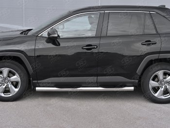22 549 р. Защита порогов на SLITKOFF труба d76 с накладкой Toyota RAV4 XA50 5 дв. дорестайлинг (2018-2025) (защита порогов с заглушками на торцах)  с доставкой в г. Белгород. Увеличить фотографию 2