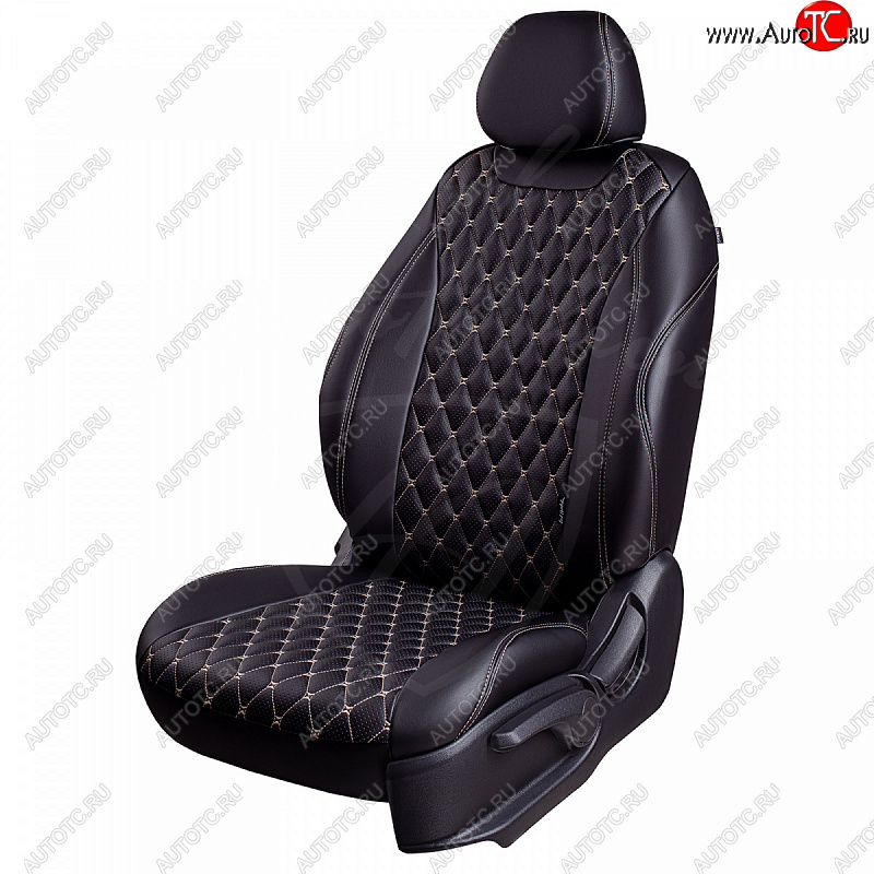 13 949 р. Чехлы для сидений Lord Autofashion Байрон (экокожа, 60/40, подлокотник, 3 Г-образных подголовника) Toyota RAV4 XA50 5 дв. дорестайлинг (2018-2025) (Черный, вставка черная, строчка бежевая)  с доставкой в г. Белгород