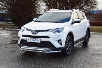20 999 р. Защита переднего бампера двойная из труб d63/63 мм Petroil Tuning Toyota RAV4 XA40 5 дв. рестайлинг (2015-2019) (Нержавеющая полированная сталь)  с доставкой в г. Белгород. Увеличить фотографию 2