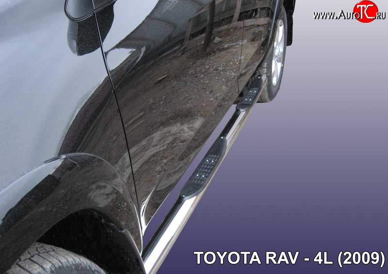 17 649 р. Защита порогов из трубы d76 мм с пластиковыми вставками для ног Slitkoff Toyota RAV4 XA30 5 дв. удлиненный дорестайлинг (2003-2008) (Цвет: нержавеющая полированная сталь)  с доставкой в г. Белгород