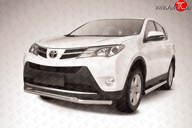 13 699 р. Двойная защита переднего бампера из труб диаметрами по 57 мм Slitkoff Toyota RAV4 XA40 5 дв. дорестайлинг (2012-2015) (Цвет: нержавеющая полированная сталь)  с доставкой в г. Белгород
