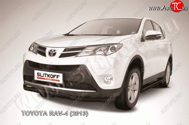 9 599 р. Защита переднего бампер Slitkoff Toyota RAV4 XA40 5 дв. дорестайлинг (2012-2015) (Цвет: серебристый)  с доставкой в г. Белгород